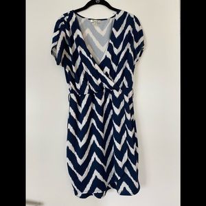 Corey P Navy & White Chevron Faux Wrap Dress